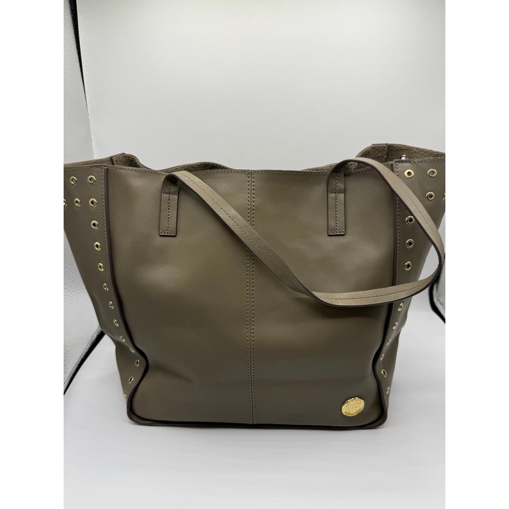 Vince Camuto "Punky" Leather Tote – Stone Grey & Gold Grommets